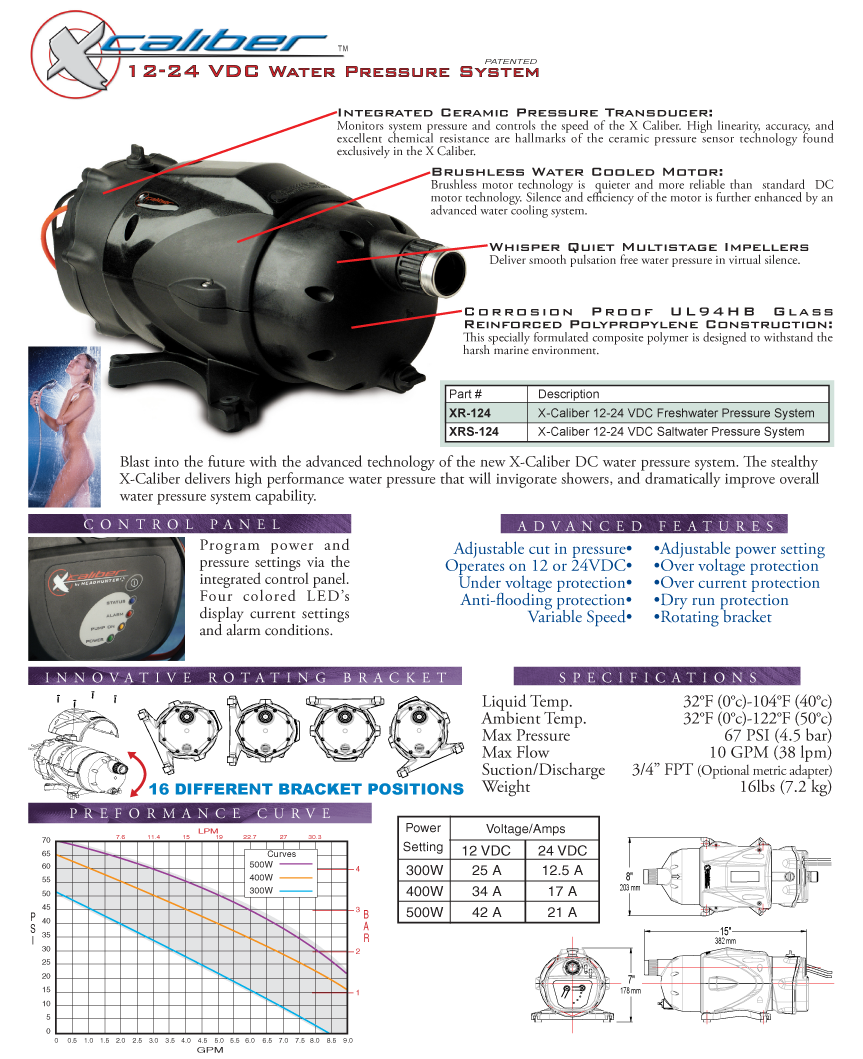 XRS-124 X-CALIBER SALTWATER PRESSURE PUMP - 12-24V DC